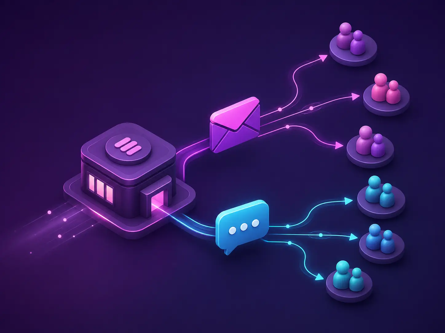 Business sending permission-based email and SMS communication to different customer and subscriber audience groups.
