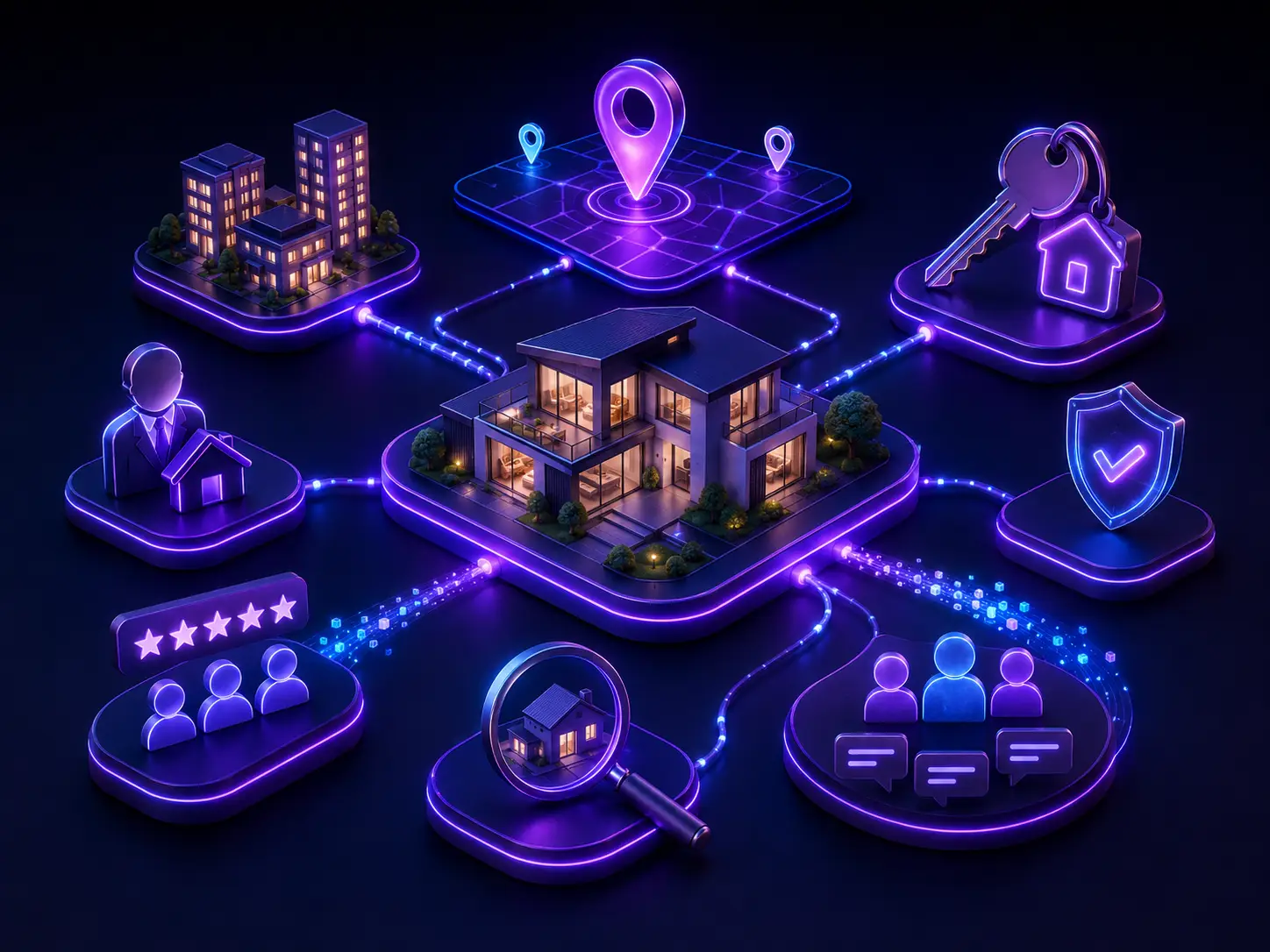 Real estate Digital Presence signals connecting professional expertise, local market discovery, reputation, property information, and client inquiry pathways.