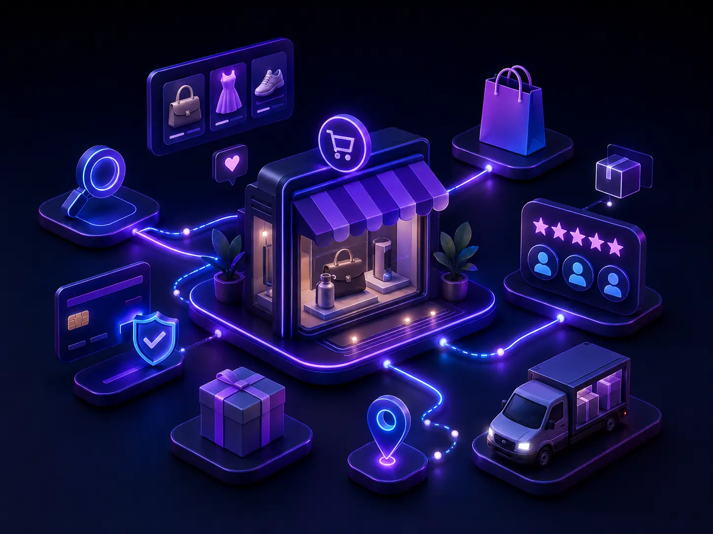 Retail and eCommerce Digital Presence signals connecting products, search, social discovery, customer reviews, store information, and purchase pathways.